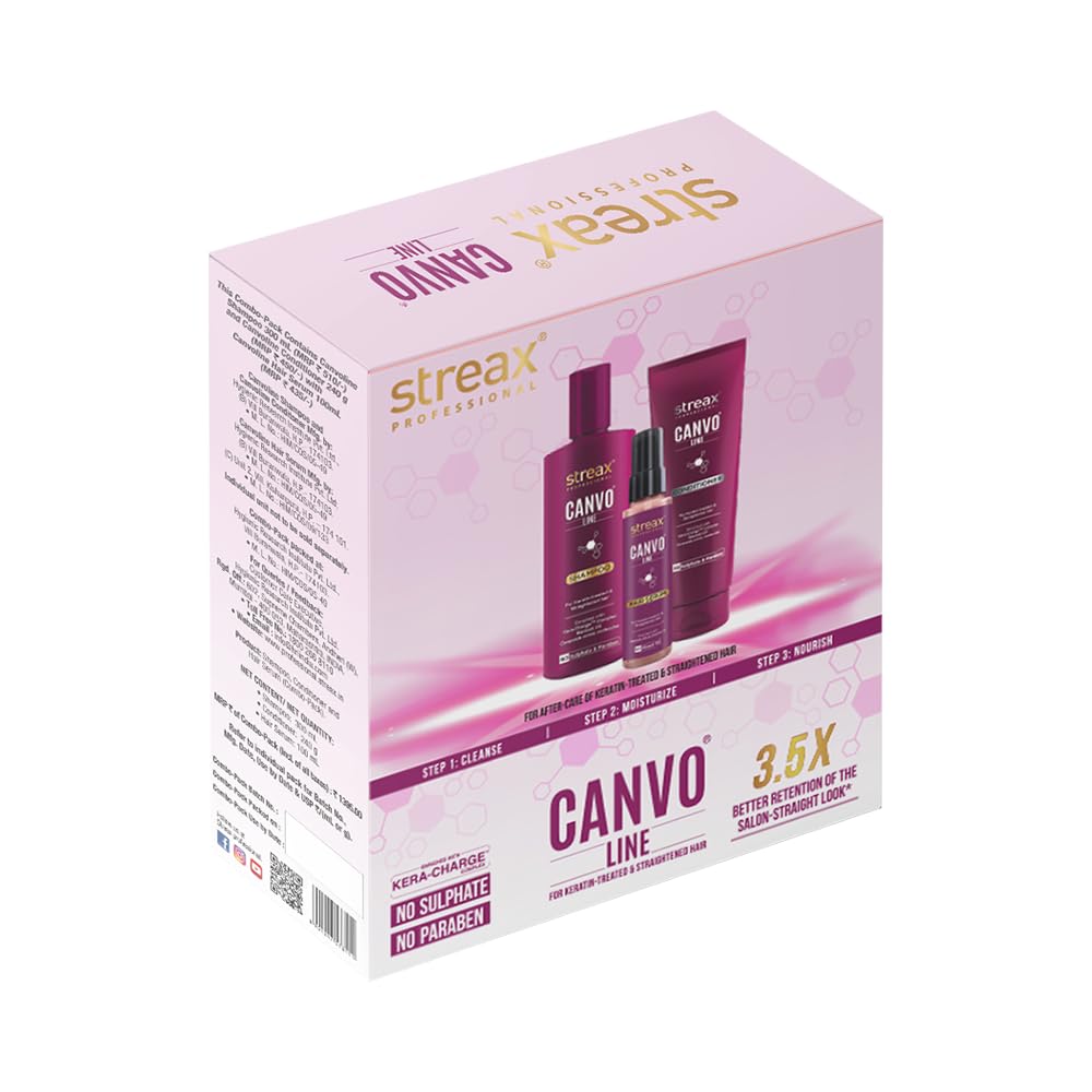 Streax Professional Canvoline Shampoo and Conditioner with Hair Serum combo - 300ml + 240gm +100 ml for Straight hair, Shampoo and conditioner for women & men , shampoo for frizzy and dry hair