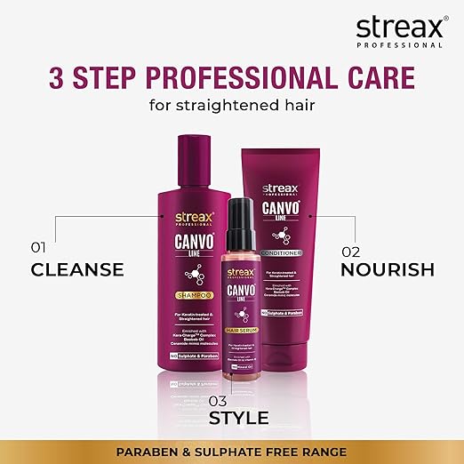 Streax Professional Canvoline Shampoo and Conditioner with Hair Serum combo - 300ml + 240gm +100 ml for Straight hair, Shampoo and conditioner for women & men , shampoo for frizzy and dry hair