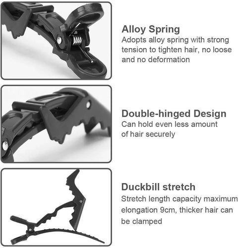 Hair Styling Clips Sectioning Crocodile hair clips Duckbill Clips For Thick Hair & Large Hairpin (Black-6 piece)