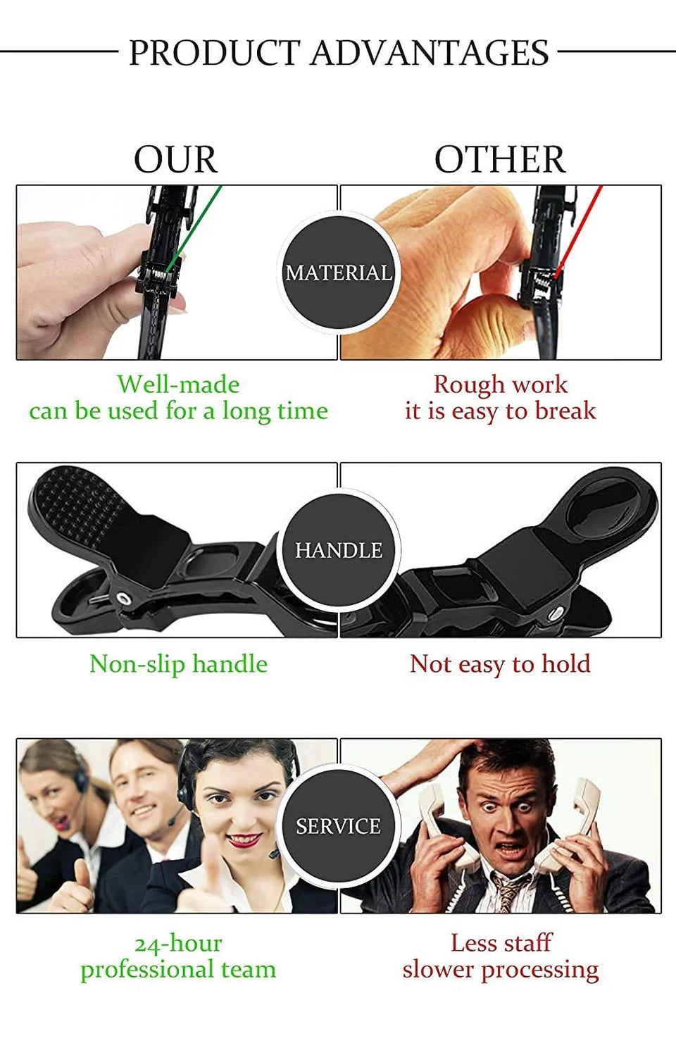 Hair Styling Clips Sectioning Crocodile hair clips Duckbill Clips For Thick Hair & Large Hairpin (Black-6 piece)