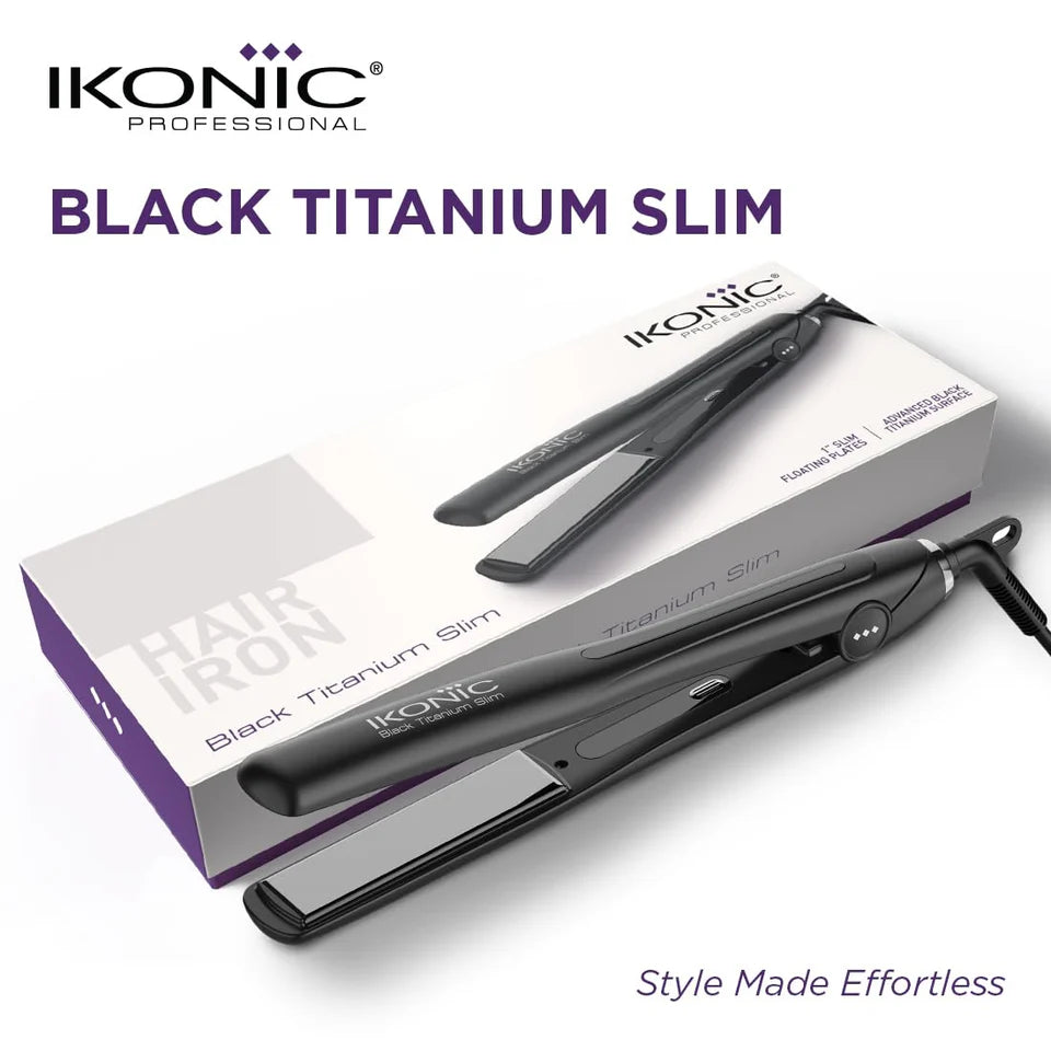 Ikonic Professional Titanium Slim Hair Straightener 1 inch - Black
