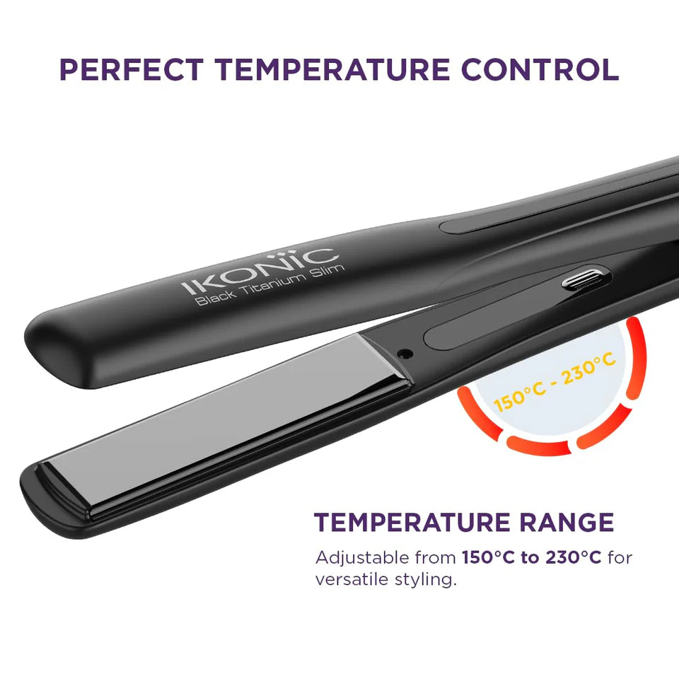 Ikonic Professional Titanium Slim Hair Straightener 1 inch - Black