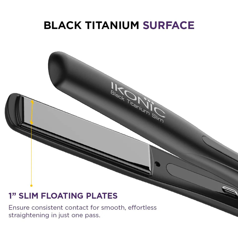 Ikonic Professional Titanium Slim Hair Straightener 1 inch - Black