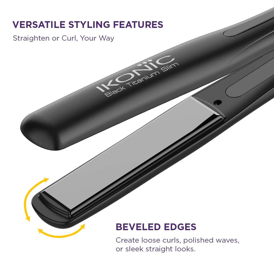 Ikonic Professional Titanium Slim Hair Straightener 1 inch - Black