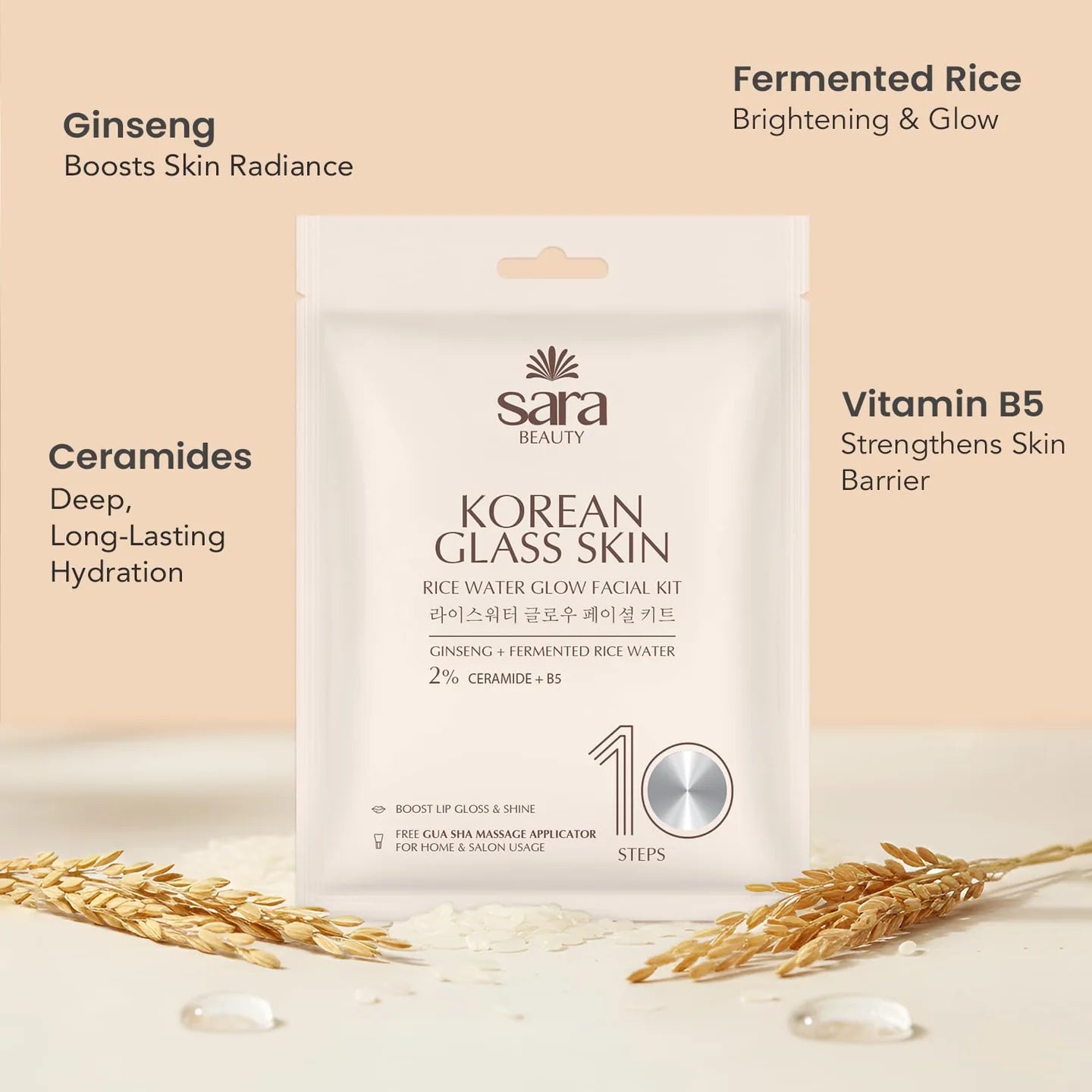 SARA Korean Glass Glow Facial Kit with Rice Water & Ceramides (10 Step)
