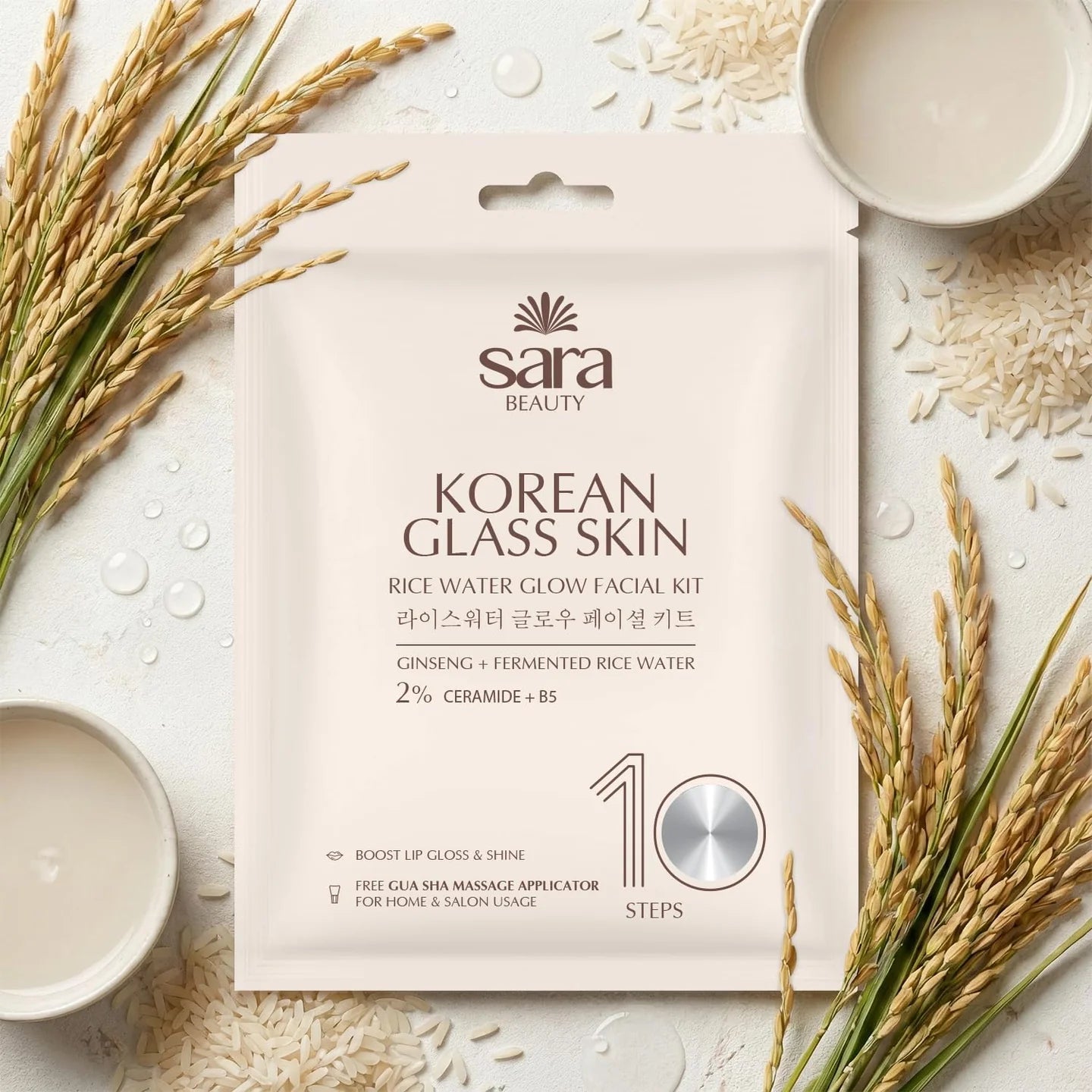 SARA Korean Glass Glow Facial Kit with Rice Water & Ceramides (10 Step)