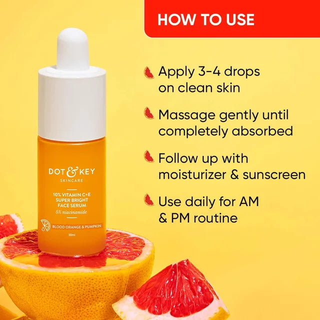 Dot & Key 10% Vitamin C + E Super Bright Face Serum | 5% Niacinamide Serum | Vitamin C Serum with Blood Orange & Pumpkin | Glow your skin | Reduce Dullness | Brighten & Hydrate Your Skin | For All Skin Types | 30ml
