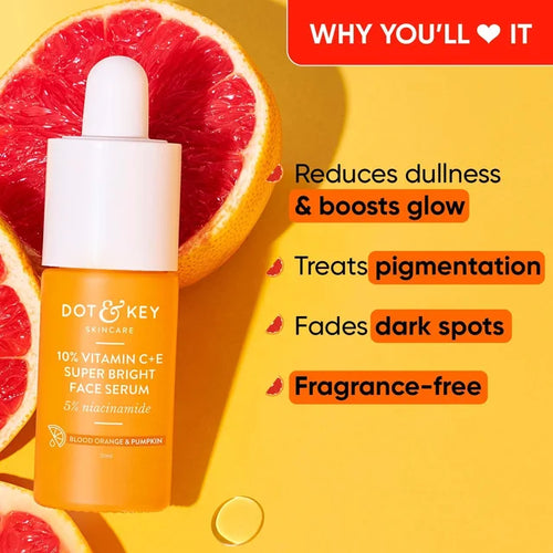 Dot & Key 10% Vitamin C + E Super Bright Face Serum | 5% Niacinamide Serum | Vitamin C Serum with Blood Orange & Pumpkin | Glow your skin | Reduce Dullness | Brighten & Hydrate Your Skin | For All Skin Types | 30ml