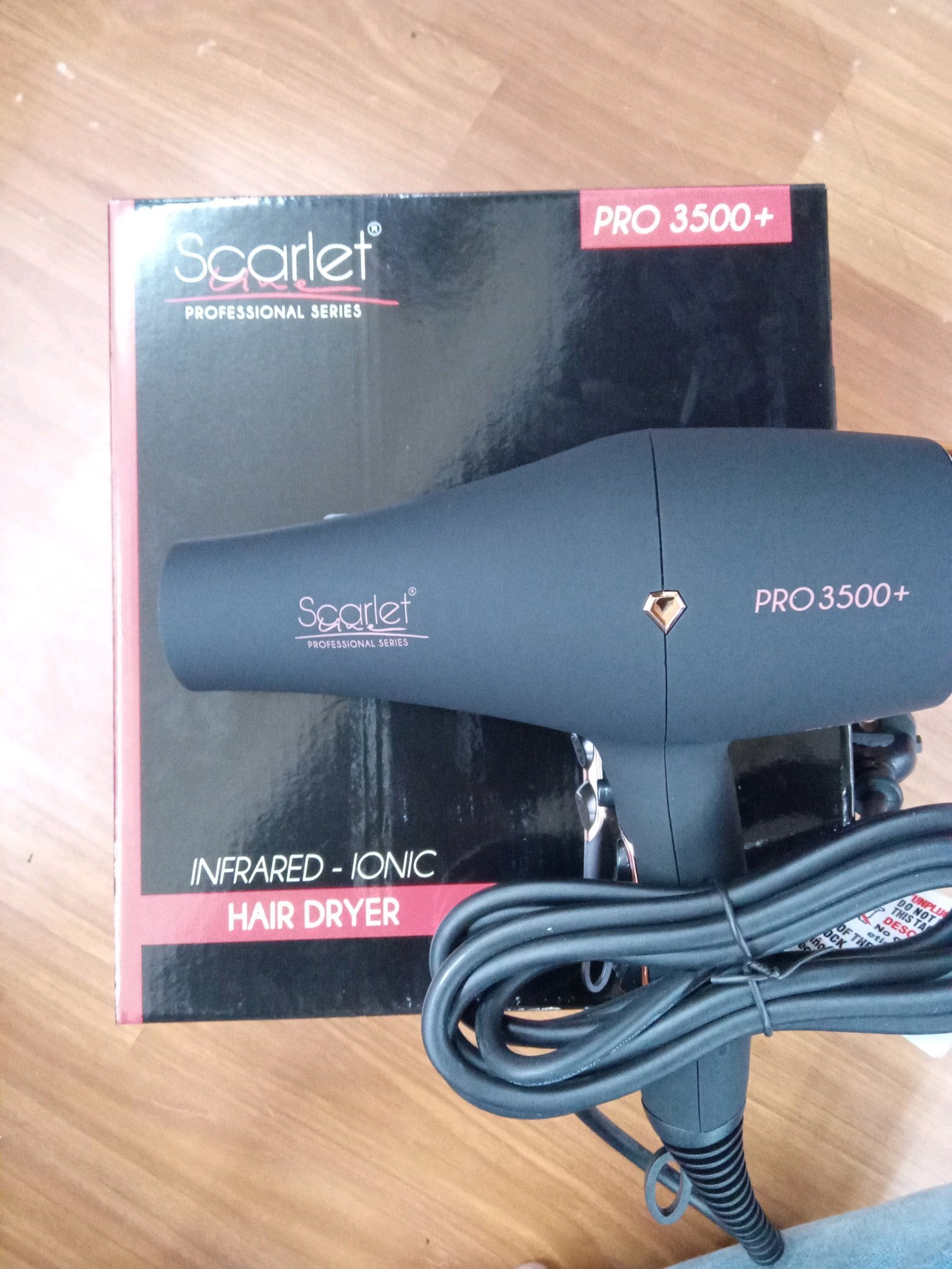 Scarlet Line Professional 3500+ Hot and Cold, Infrared Ionic Blow Hair Dryer Machine 2400 Watts - Black