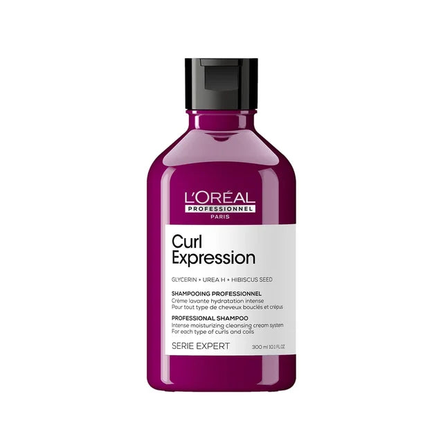 Loreal Professionnel Curl Expression Intense Moisturizing Cleansing Shampoo 300ml For Curly & Coily Hair With Glycerin, Urea H & Hibiscus Seed Extract - Deep Hydration