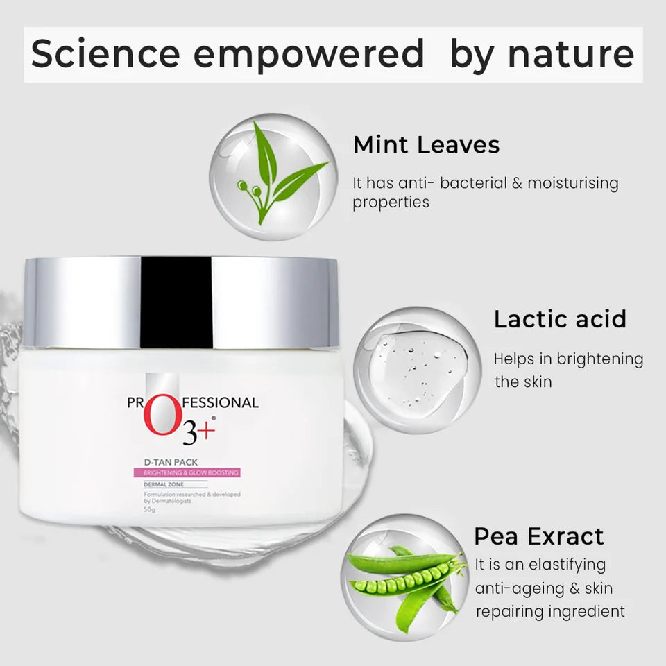 O3+ D-TAN Face Pack for Tan Removal, Brightening & Glow Boosting | For All Skin Types (50gm)