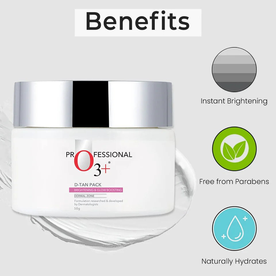 O3+ D-TAN Face Pack for Tan Removal, Brightening & Glow Boosting | For All Skin Types (50gm)