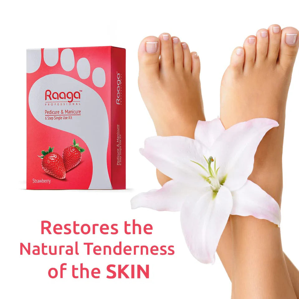 Raaga Professional Strawberry Pedicure and Manicure 6 Step Single Use Kit